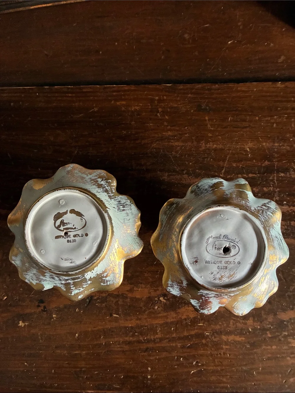 MCM Stangl Antique Gold candlesticks in EUC.